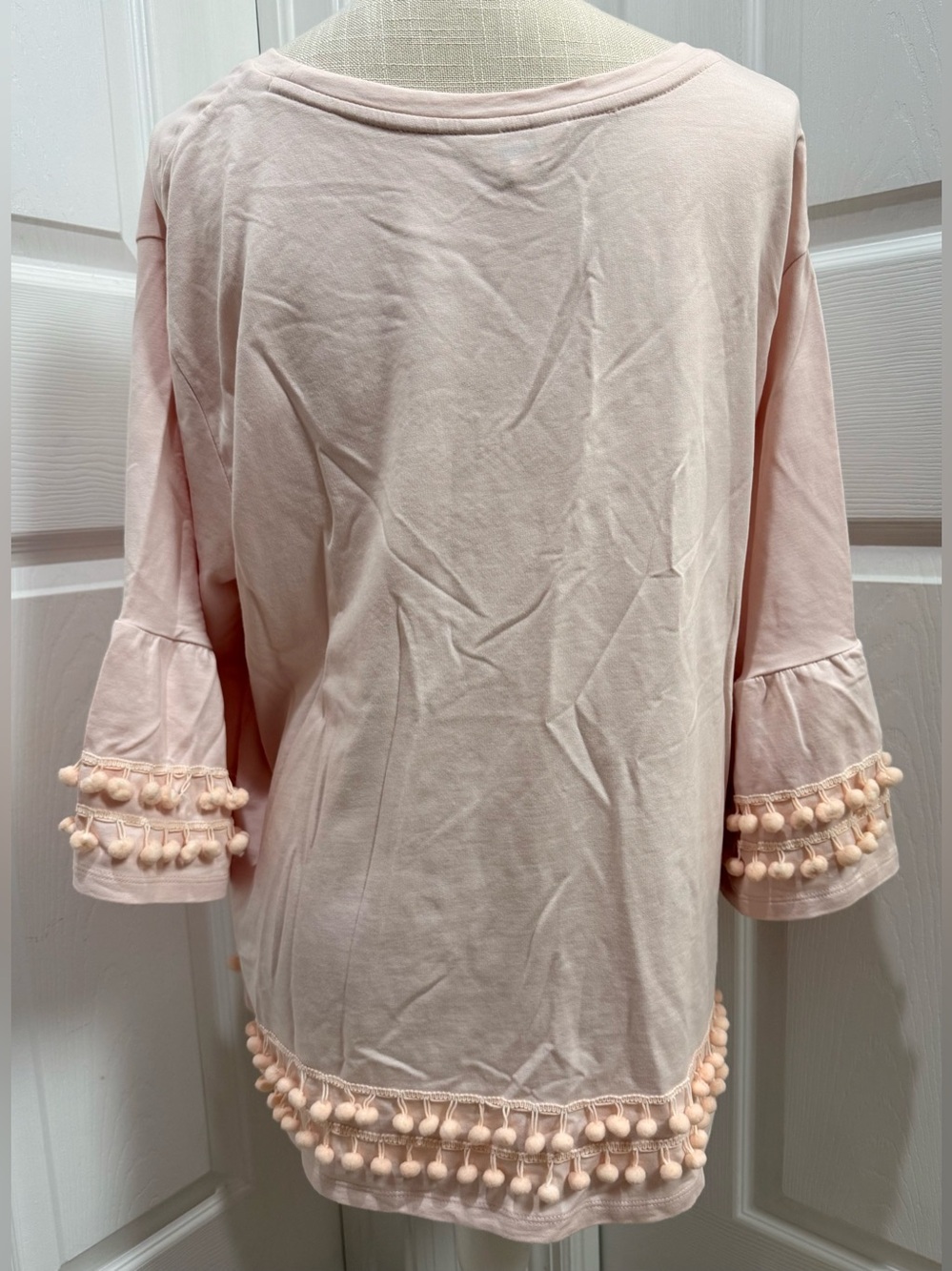 Women’s Size 1X Blush Pink Pom-Pom Trim Top – Like New - Picture 3 of 6